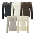 Women's Off-shoulder Lace Patchwork Wool Blend Knit Top