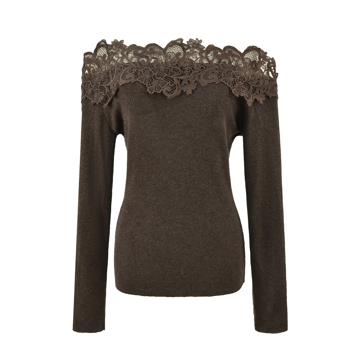 Women's Off-shoulder Lace Patchwork Wool Blend Knit Top