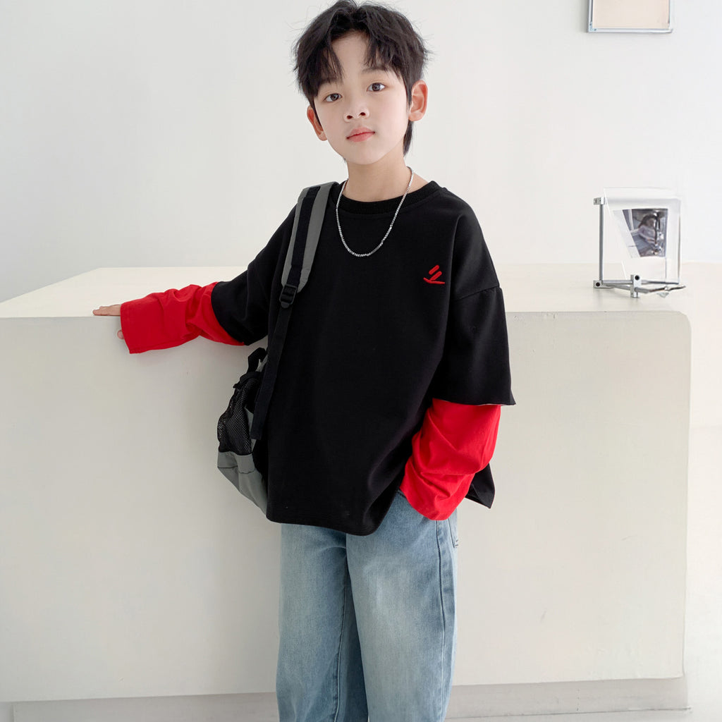 Boys' Casual Long Sleeve Faux Layered Sweatshirt T-Shirt for Big Kids Autumn Winter