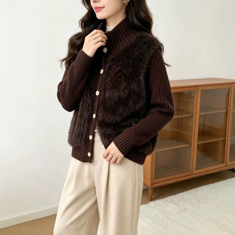 Stand up collar single breasted sweater