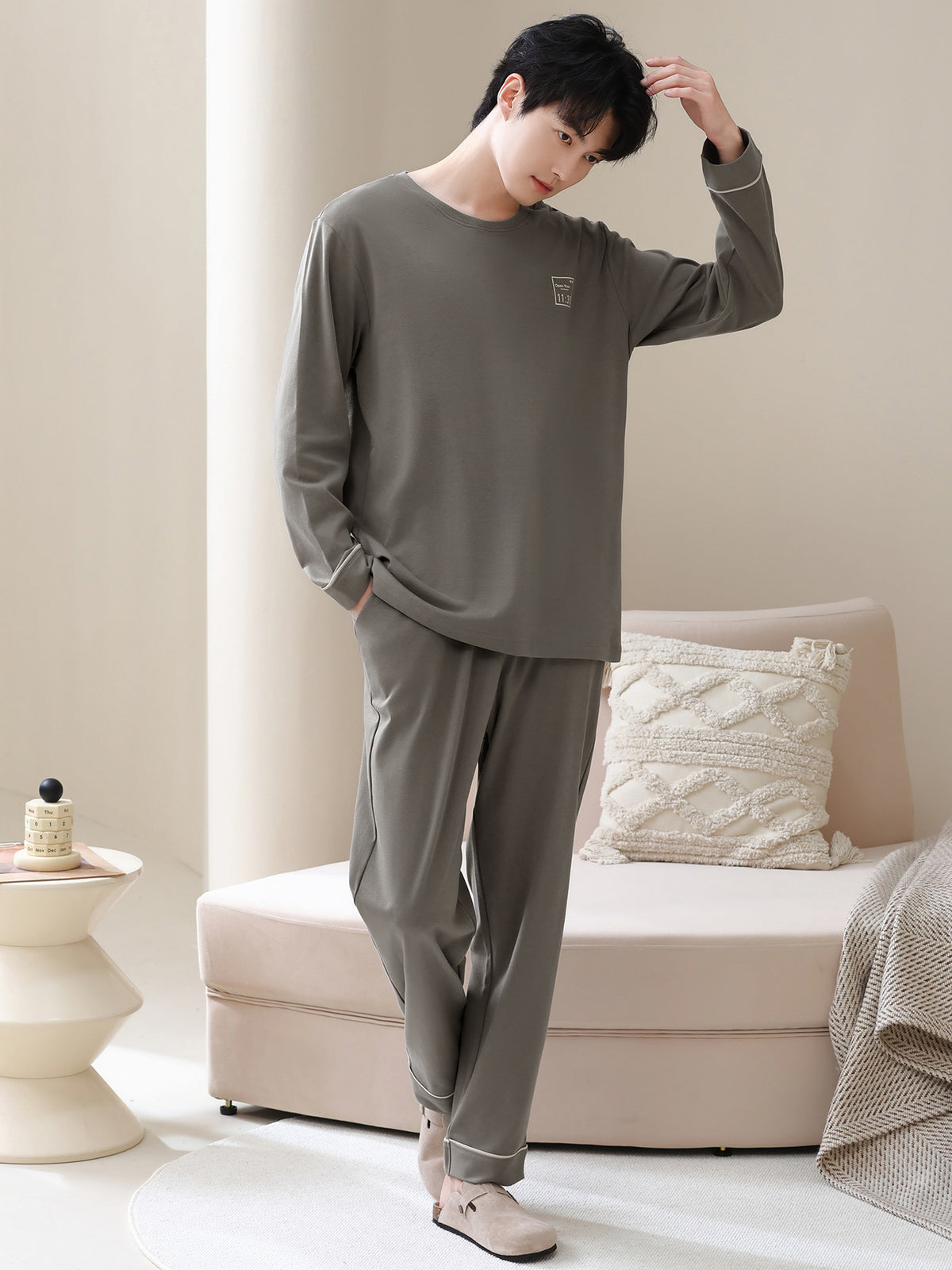 Men's Cozy Pajama Set – Soft Cotton Long Sleeve Loungewear