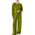 Zipper knit sweater wide leg straight leg pants solid color two-piece set