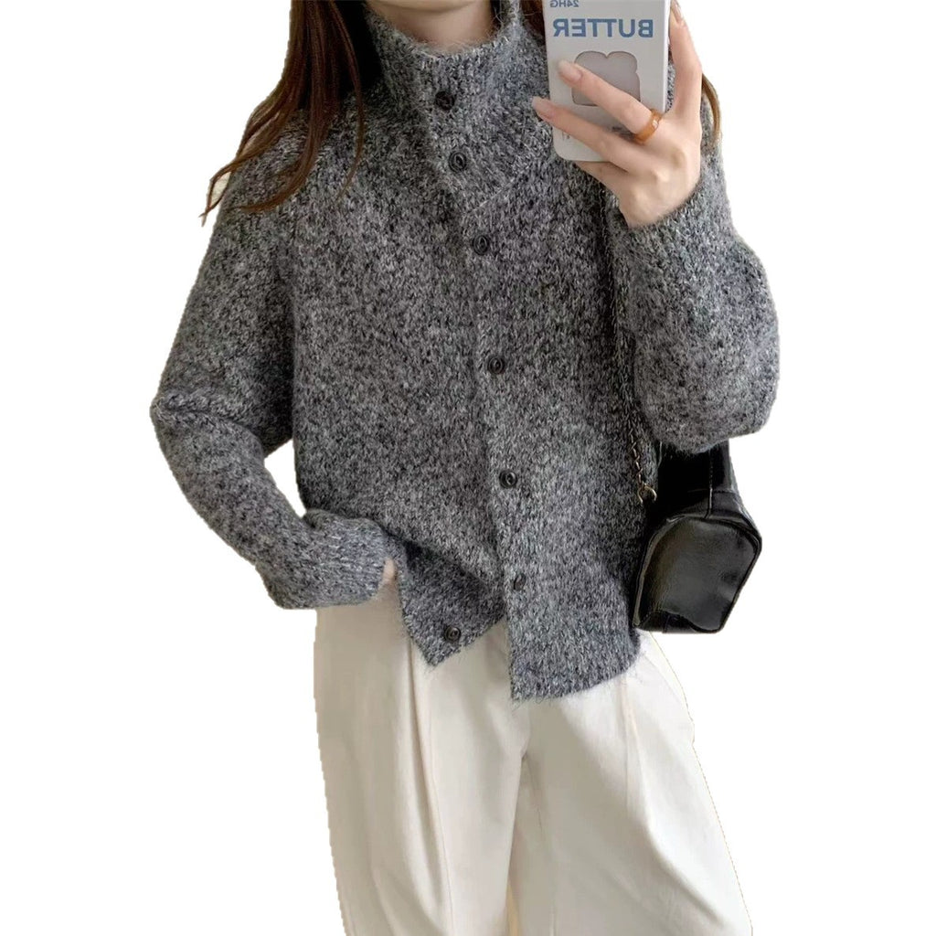 High neck single breasted sweater