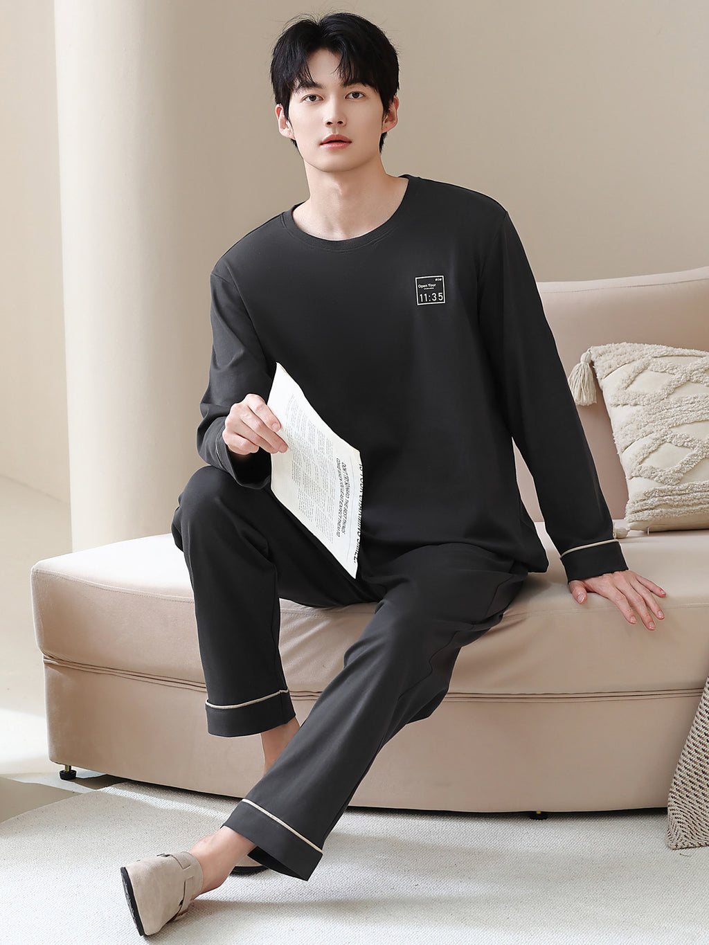 Men's Cozy Pajama Set – Soft Cotton Long Sleeve Loungewear